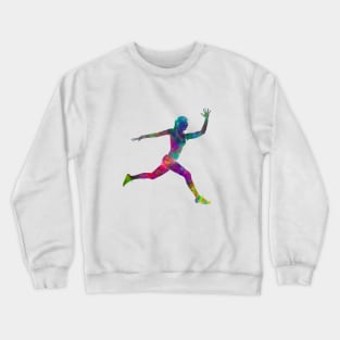 Woman runner running jumping Crewneck Sweatshirt